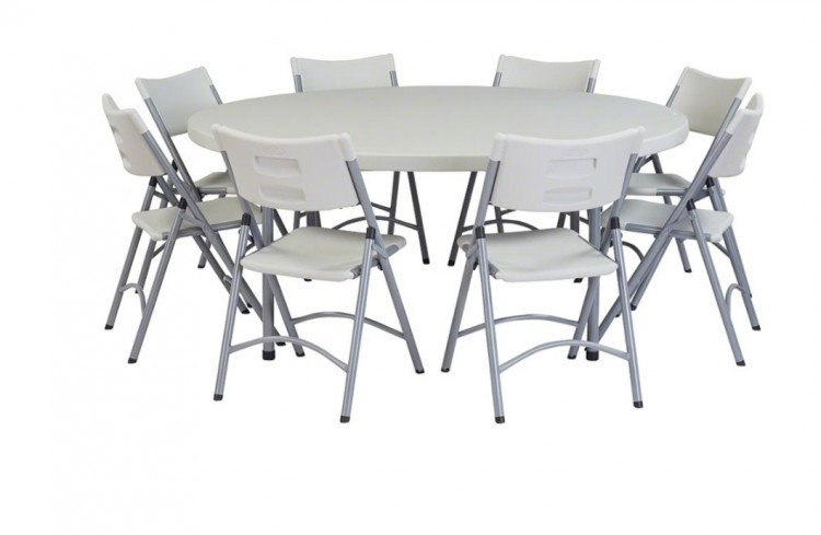 60in round white table with 8 chairs(Contact For Booking)