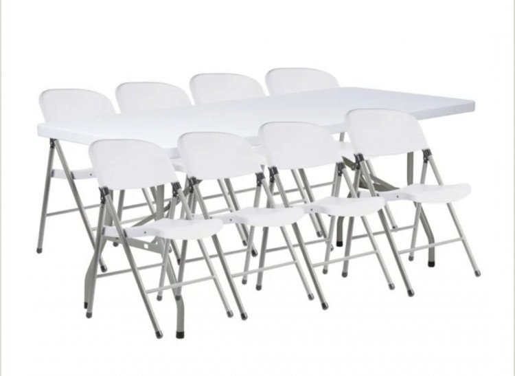 8ft tables with 8 chairs (Contact For Booking)